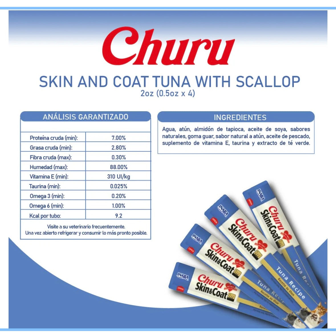 Churu skin & coat tuna caja c/6 bolsas c/4 tubos