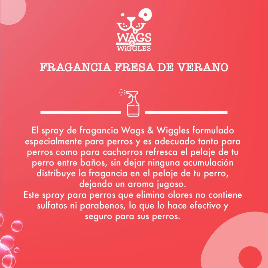 Spray de fragancia para perros Wags & Wiggles, elimina olores dejando un aroma a fresa. 198 g