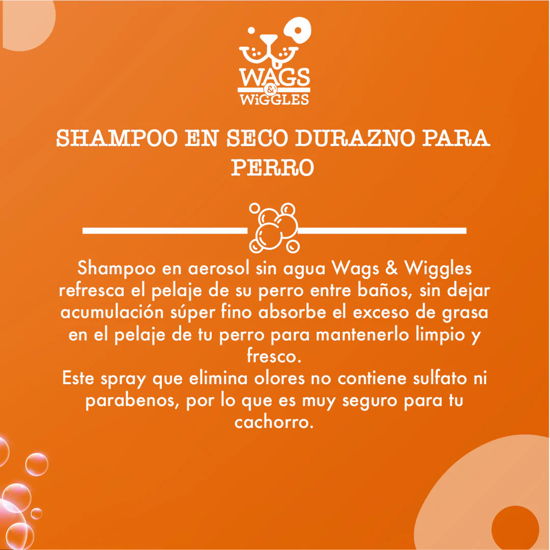 Shampoo en spray sin agua Wags & Wiggles para perros, refresca y elimina olores. Aroma a melocotón. 198 g
