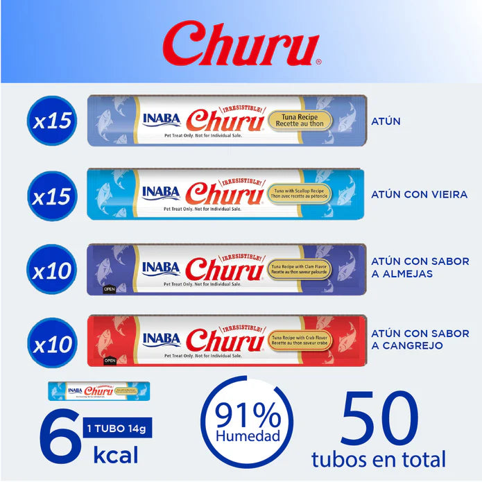 Churu Bote de 50 piezas Mix de Vieira, Almeja y Cangrejo