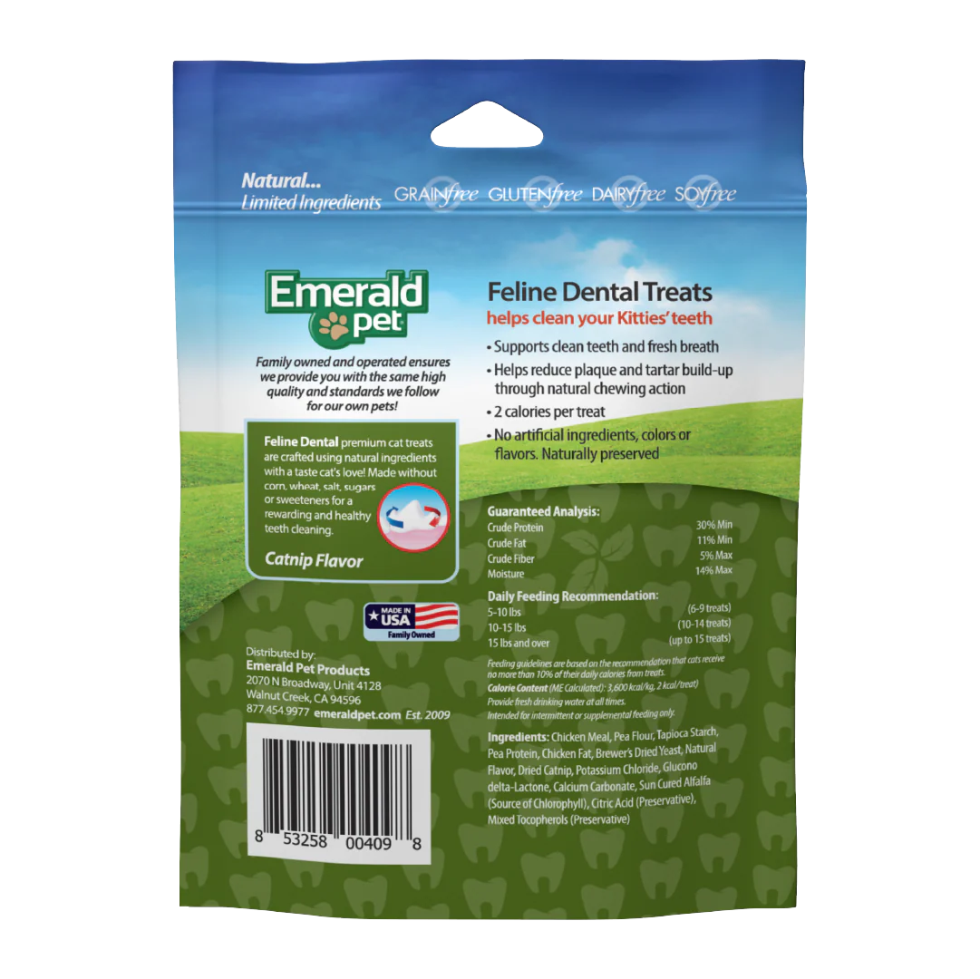 Emerald Pet Premios para Gatos Dental Treats, Sabor Catnip, Dientes Limpios, Fresh Pack 312gr