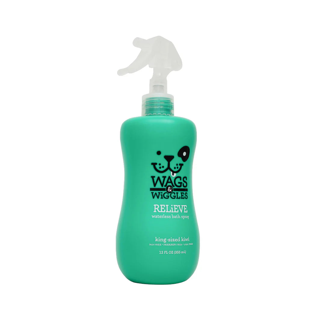 Shampoo spray anti-rascado para perros Wags & Wiggles, aceites calmantes. Aroma fresco. 355 m